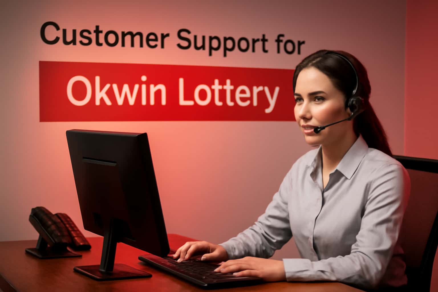 An informative scene depicting customer support resources for Okwin Lottery.