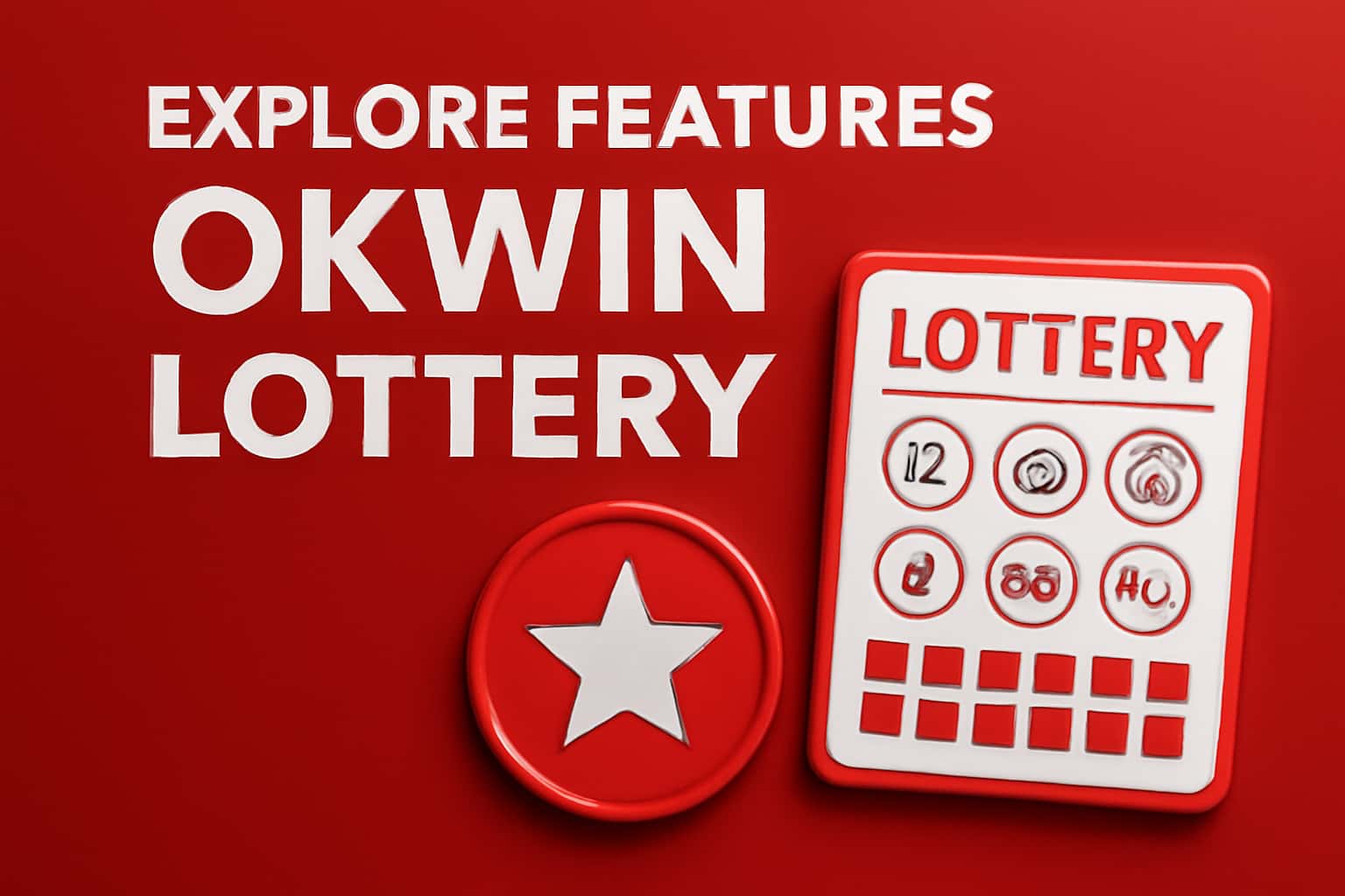 An informational scene showcasing Okwin Lottery features with prominent text.