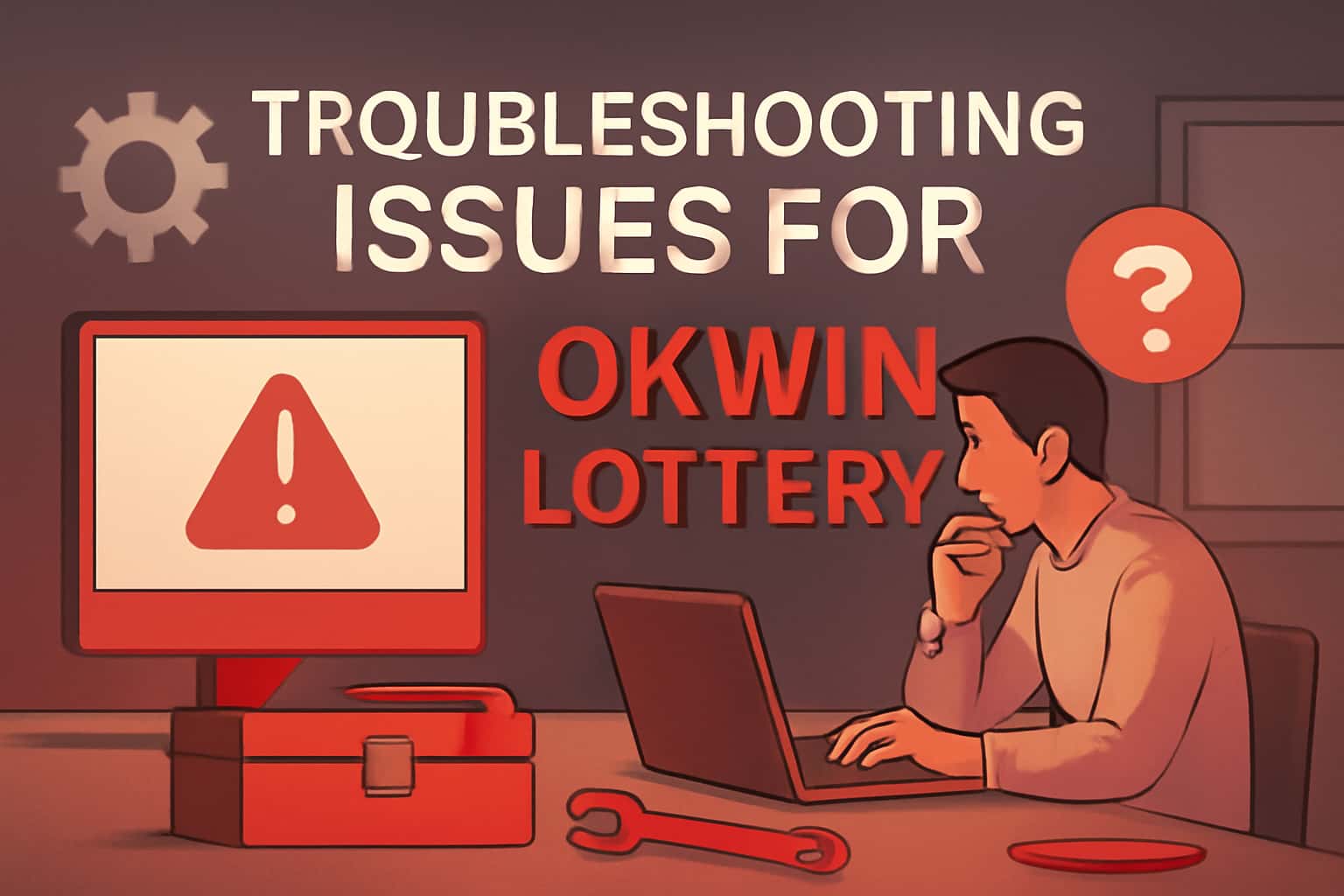 Informational graphic illustrating troubleshooting issues for Okwin Lottery.